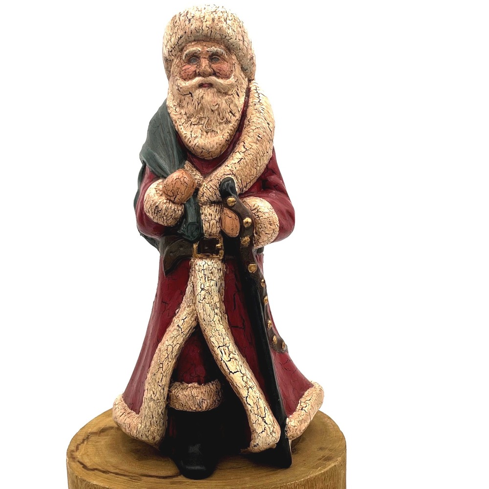 Vintage 1993 Artist Signed Jackie Folk Art Santa Claus Figurine Crackle Finish